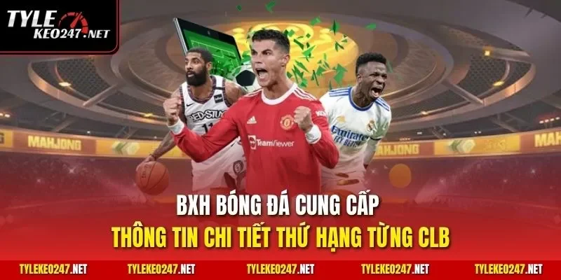 BXH bóng đá cung cấp thông tin chi tiết thứ hạng từng CLB