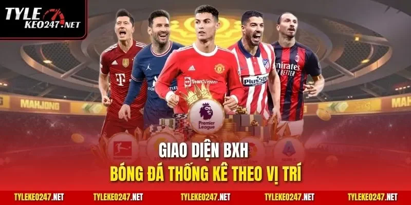 Giao diện BXH bóng đá thống kê theo vị trí